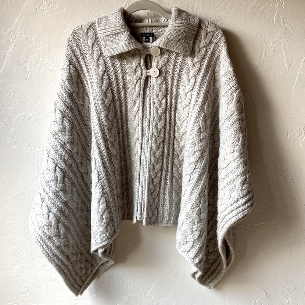 Cable Knit open Front Poncho Sweater One Size